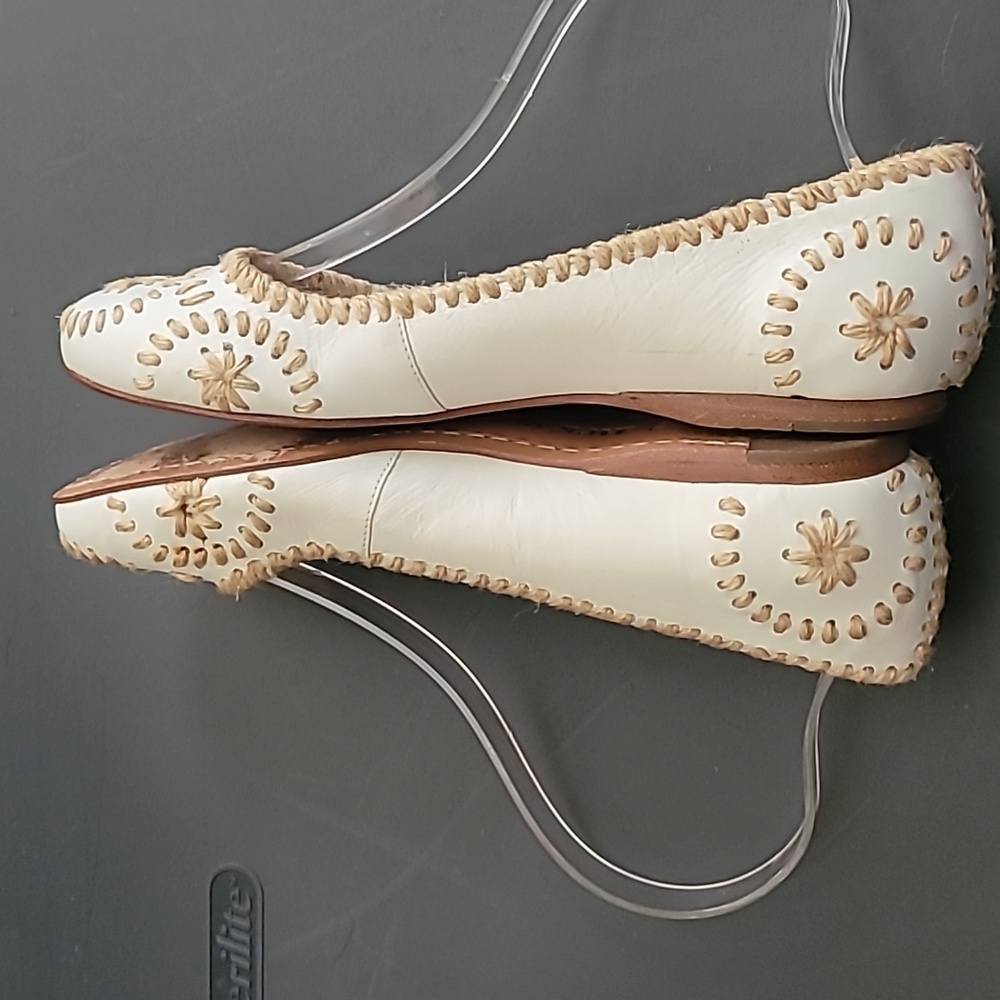 Jack Rogers White With Straw Ballet Leather Slip On Flats Size 7 - Picture 5 of 10